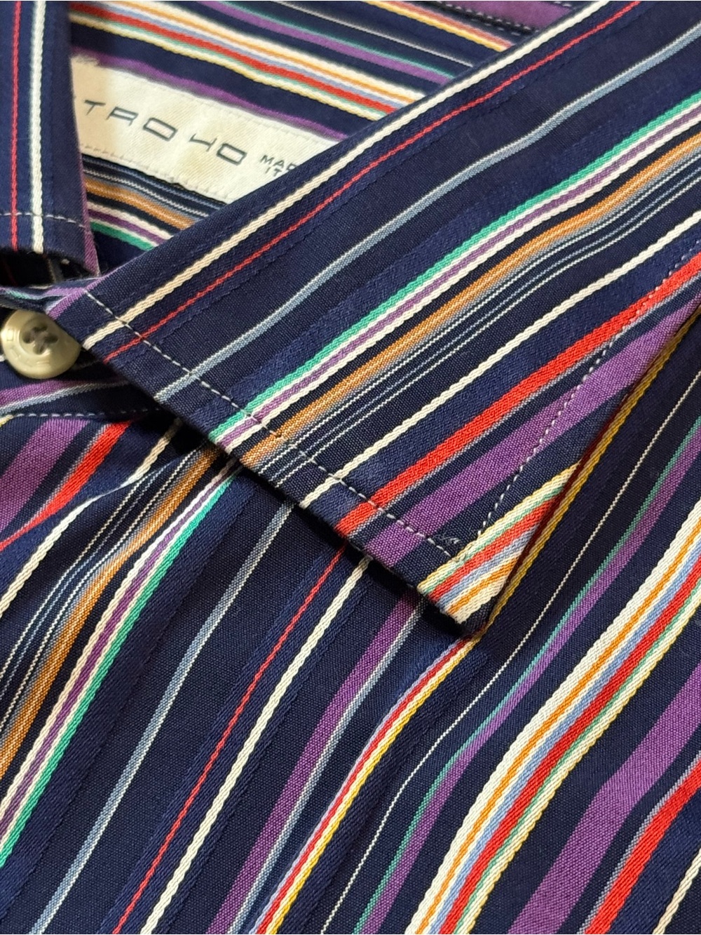Etro Navy Multicolor Striped Button-Down Shirt